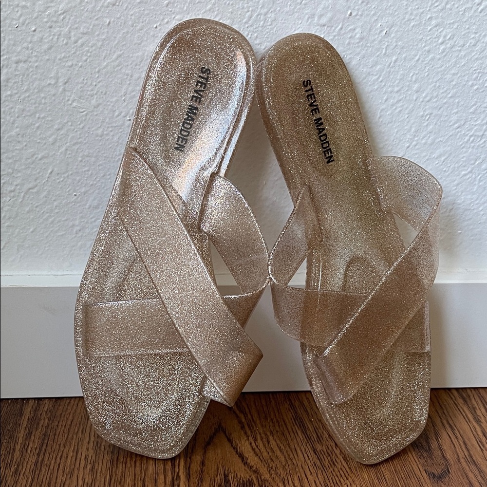 Steve Madden Horizon Glitter Jelly Sandals Y2K Gold Women's Sandals